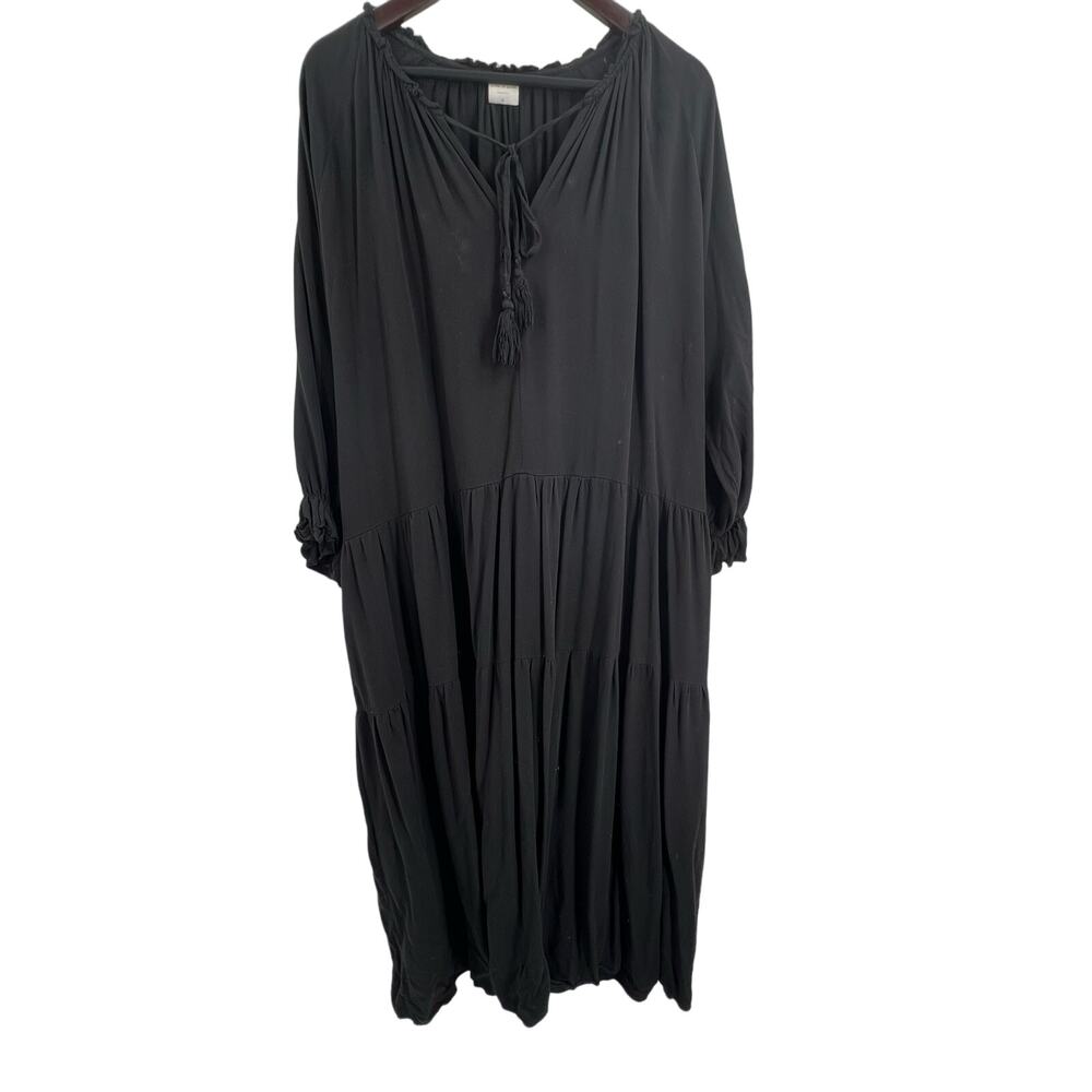 Silk &‎ Salt Dress Large Black Midi Tiered Skirt Boho